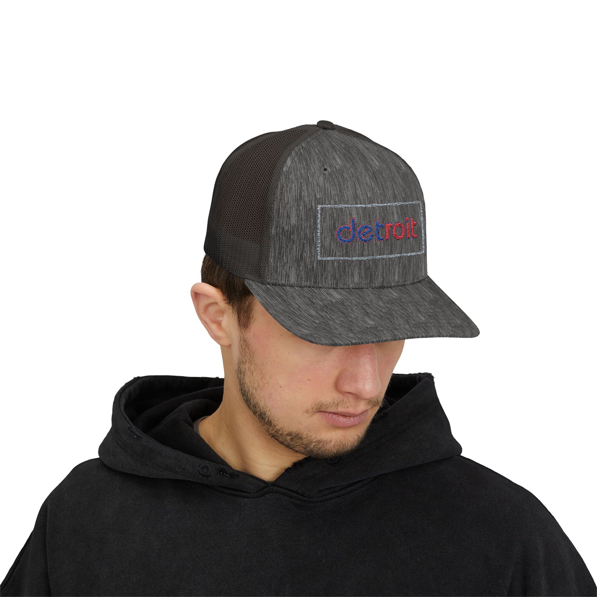 Detroit Hat Embroidered | Red Blue Detroit Cap | Lowercase Detroit Hat | Detroit Basketball Colors Hat | Minimalist Snapback | Trucker Hat