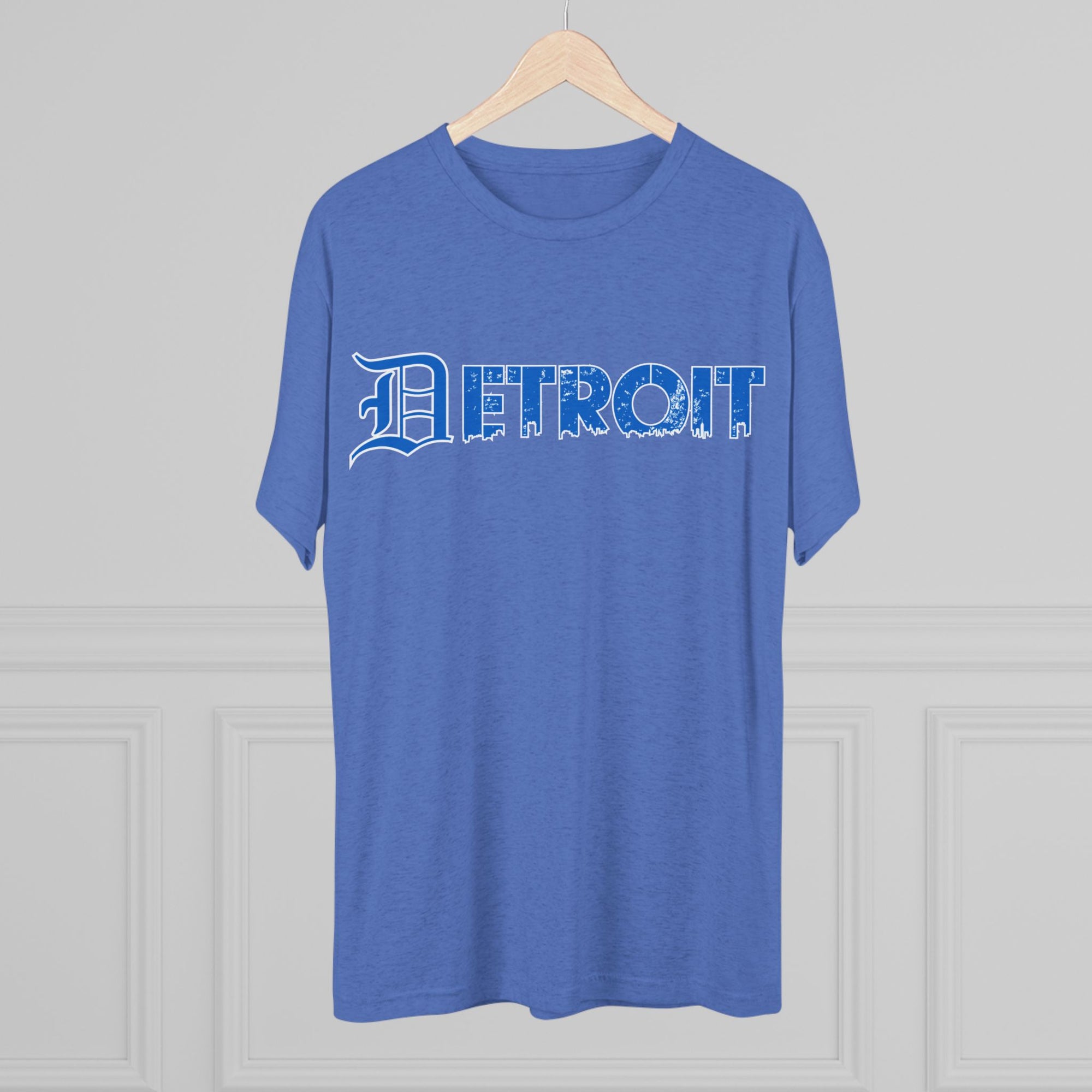 Copy of Detroit Blue &amp; White Triblend T-Shirt | Old English Detroit Tee | Super Soft Vintage Detroit Shirt | Detroit Streetwear | Motor City Tee