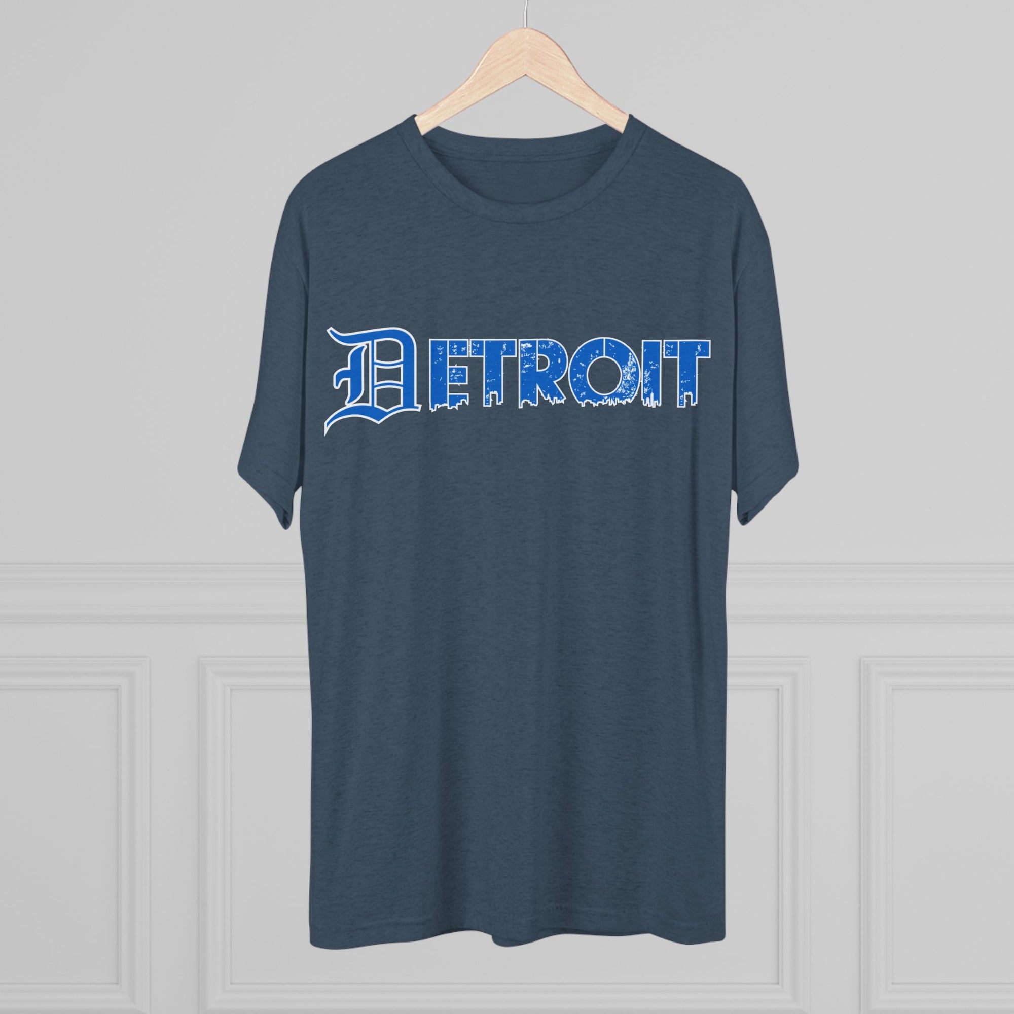 Copy of Detroit Blue &amp; White Triblend T-Shirt | Old English Detroit Tee | Super Soft Vintage Detroit Shirt | Detroit Streetwear | Motor City Tee