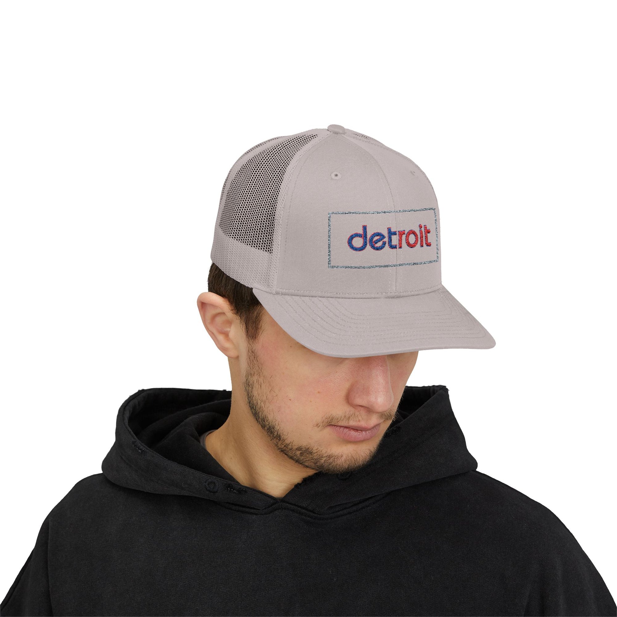 Detroit Hat Embroidered | Red Blue Detroit Cap | Lowercase Detroit Hat | Detroit Basketball Colors Hat | Minimalist Snapback | Trucker Hat