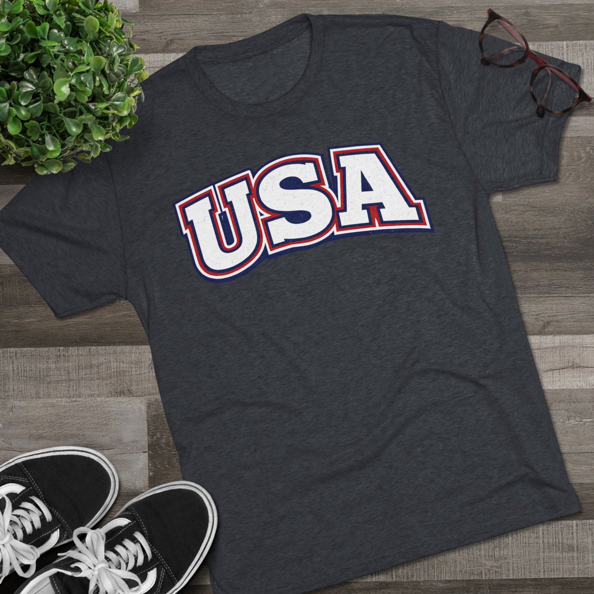 USA Retro Arch Tee | Patriotic Red White Blue Graphic Shirt