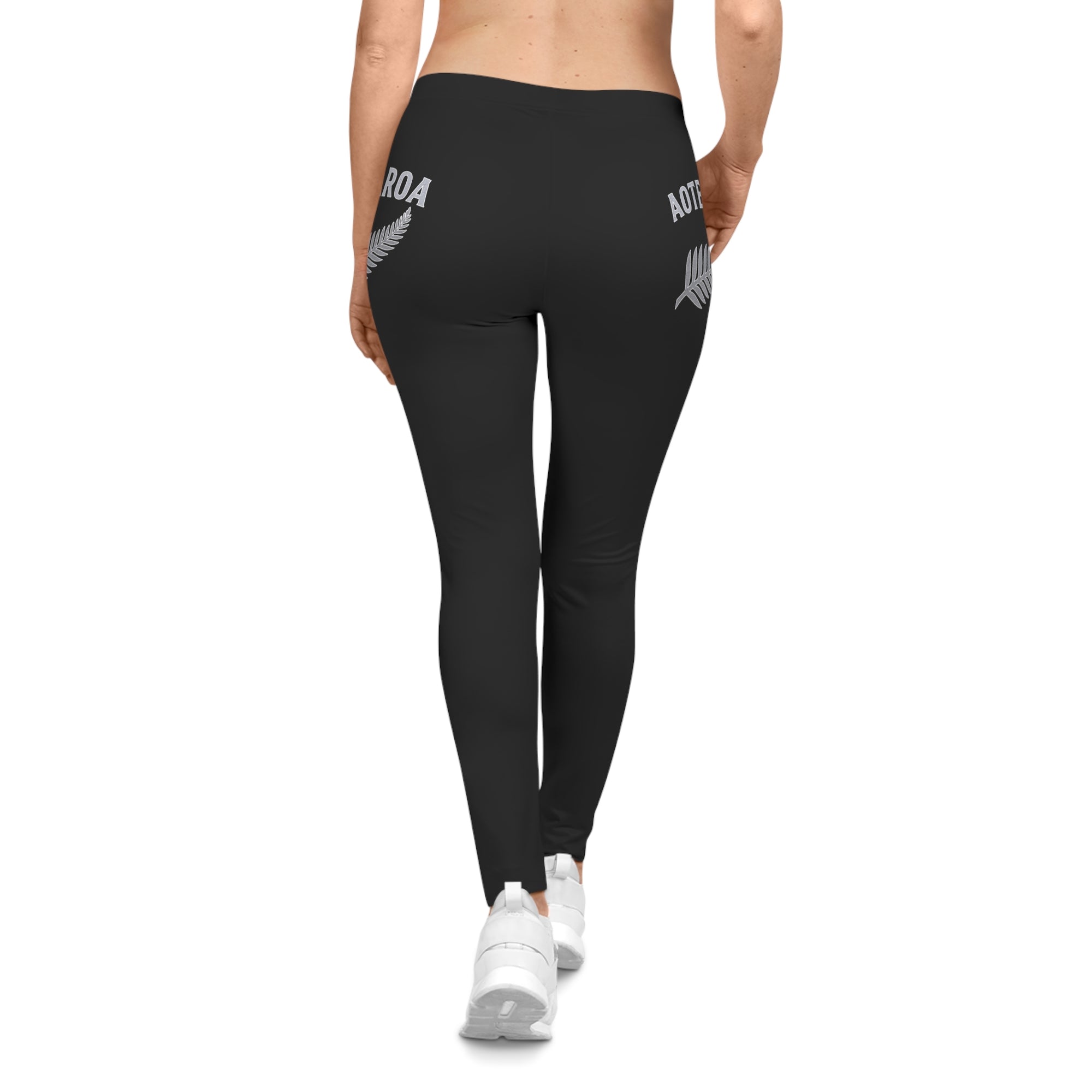 Aotearoa Silver Fern Leggings | Black All-Over Print
