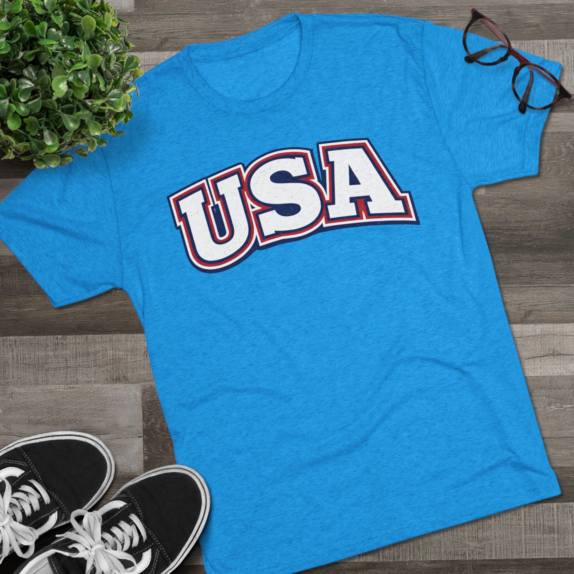 USA Retro Arch Tee | Patriotic Red White Blue Graphic Shirt