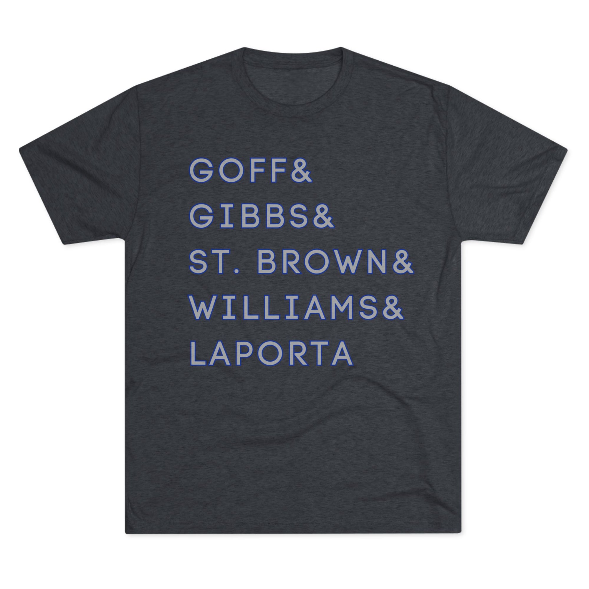 Detroit Lions Names Stack Tee | Goff Gibbs St. Brown Williams LaPorta T-Shirt | Triblend Comfy Soft Buttery Feel