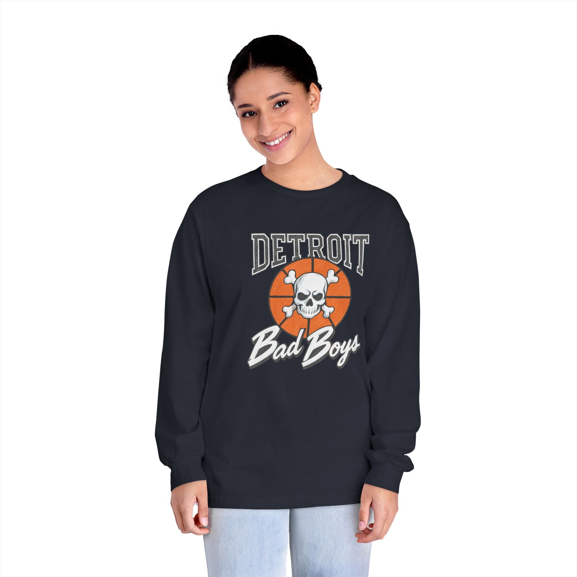 Detroit Bad Boys Skull Basketball Long Sleeve Shirt | Retro Hoop Graphic