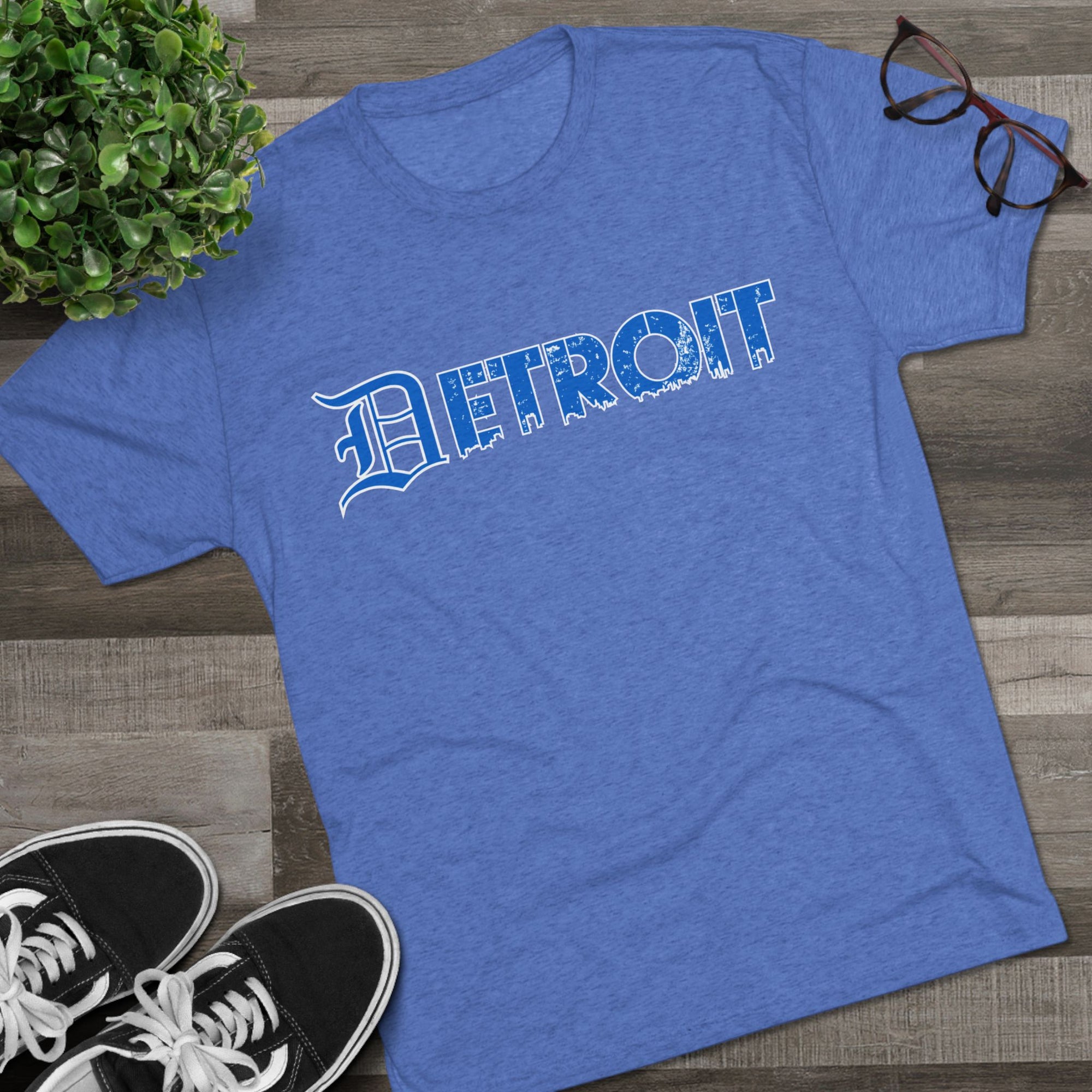 Copy of Detroit Blue &amp; White Triblend T-Shirt | Old English Detroit Tee | Super Soft Vintage Detroit Shirt | Detroit Streetwear | Motor City Tee