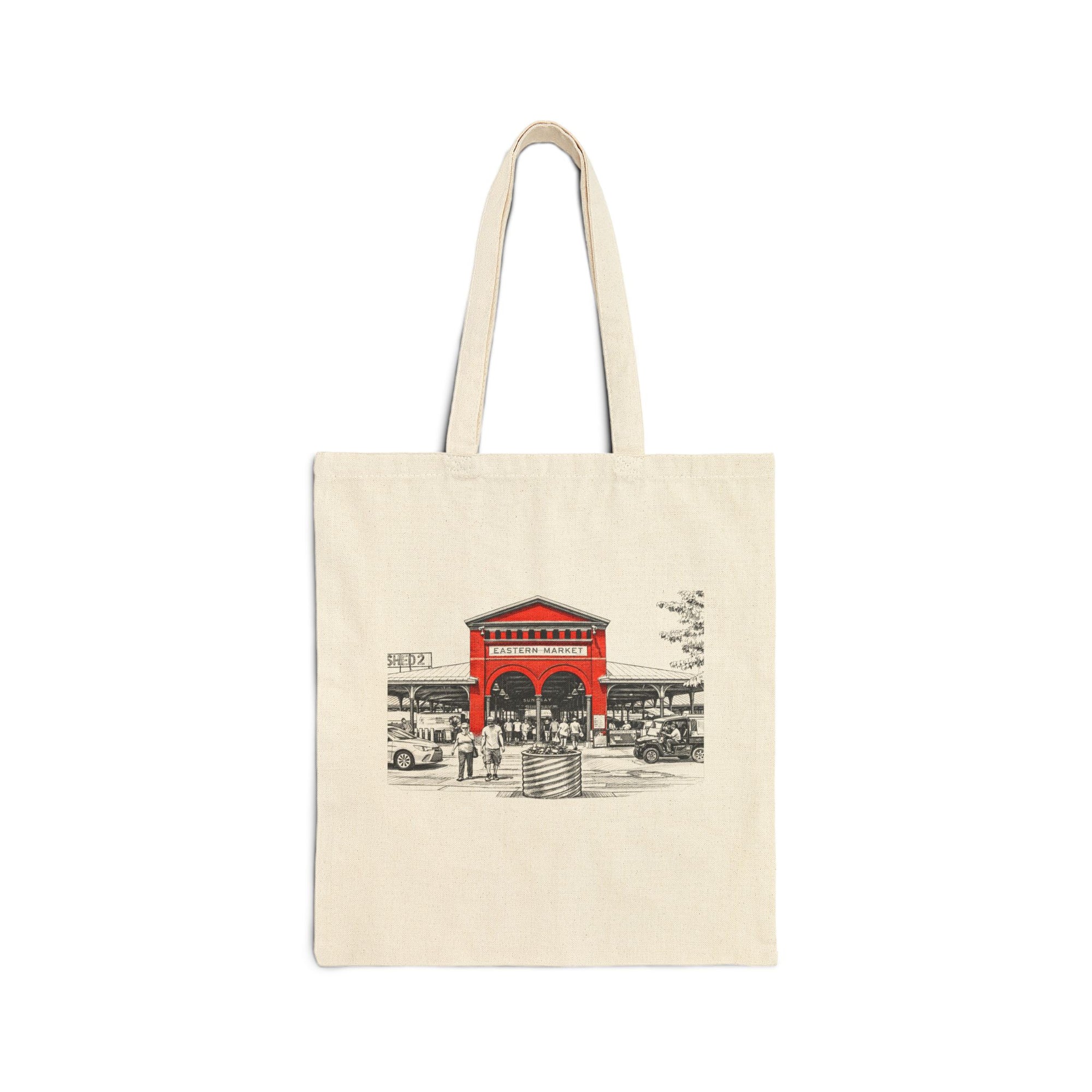 Historic Eastern Market Building Tote Bag | Canvas Market Scene Tote | Detroit Building Tote Bag