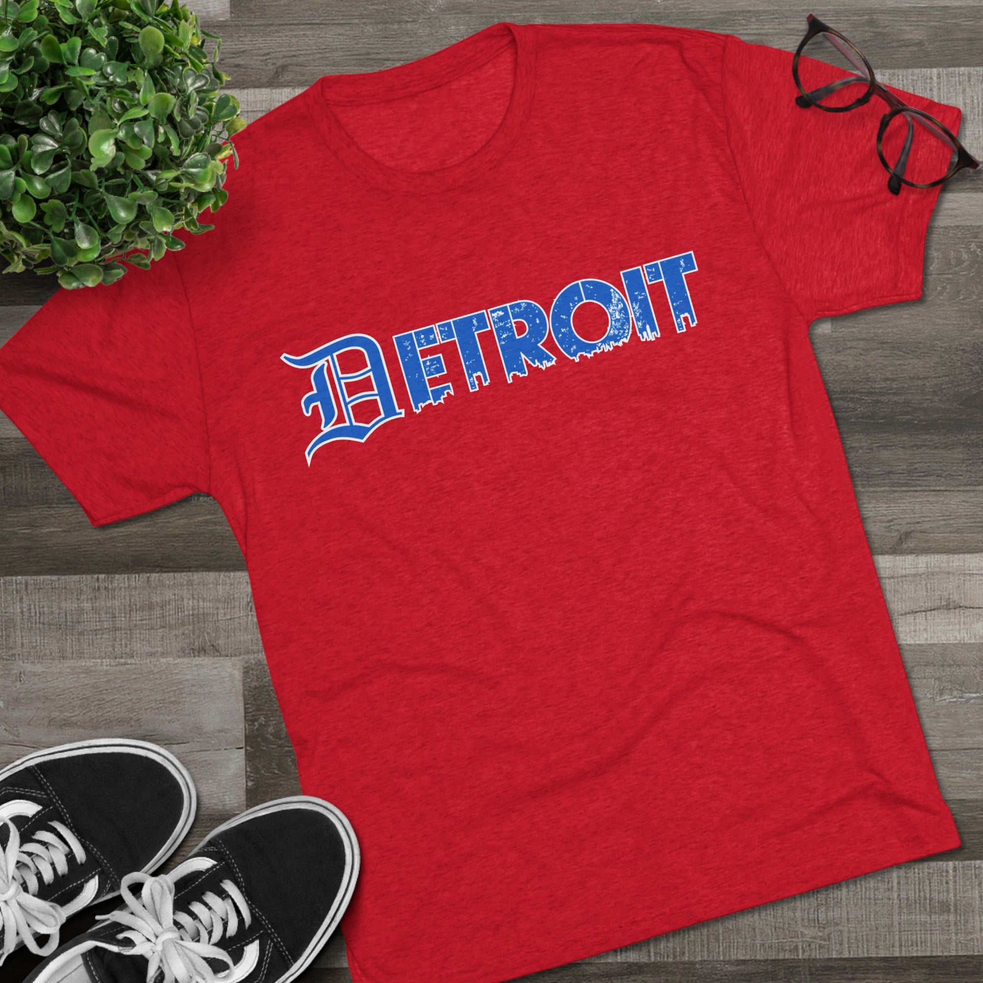 Detroit Blue &amp; White Triblend T-Shirt | Old English Detroit Tee | Super Soft Vintage Detroit Shirt | Detroit Streetwear | Motor City Tee