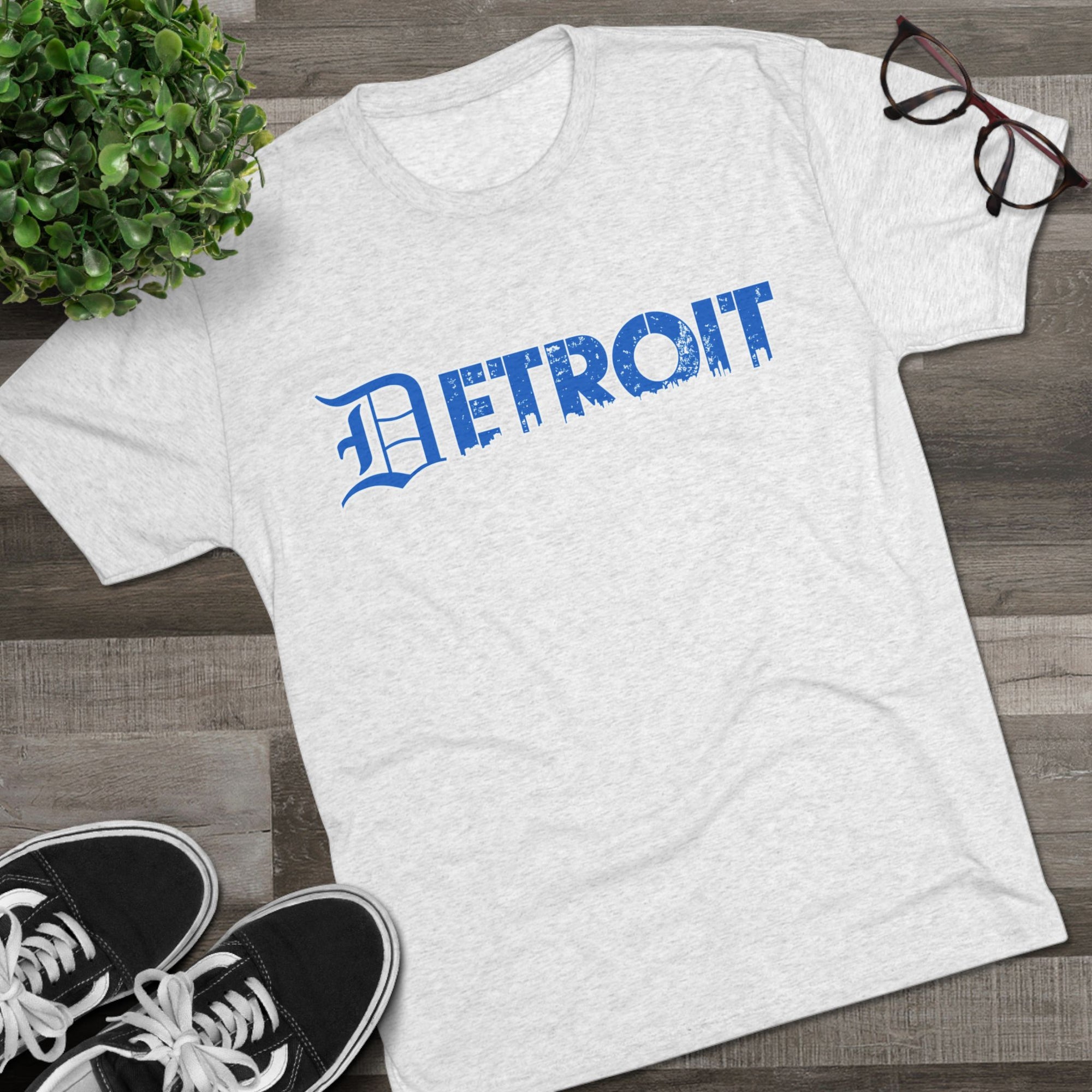 Copy of Detroit Blue &amp; White Triblend T-Shirt | Old English Detroit Tee | Super Soft Vintage Detroit Shirt | Detroit Streetwear | Motor City Tee