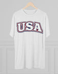 USA Retro Arch Tee | Patriotic Red White Blue Graphic Shirt