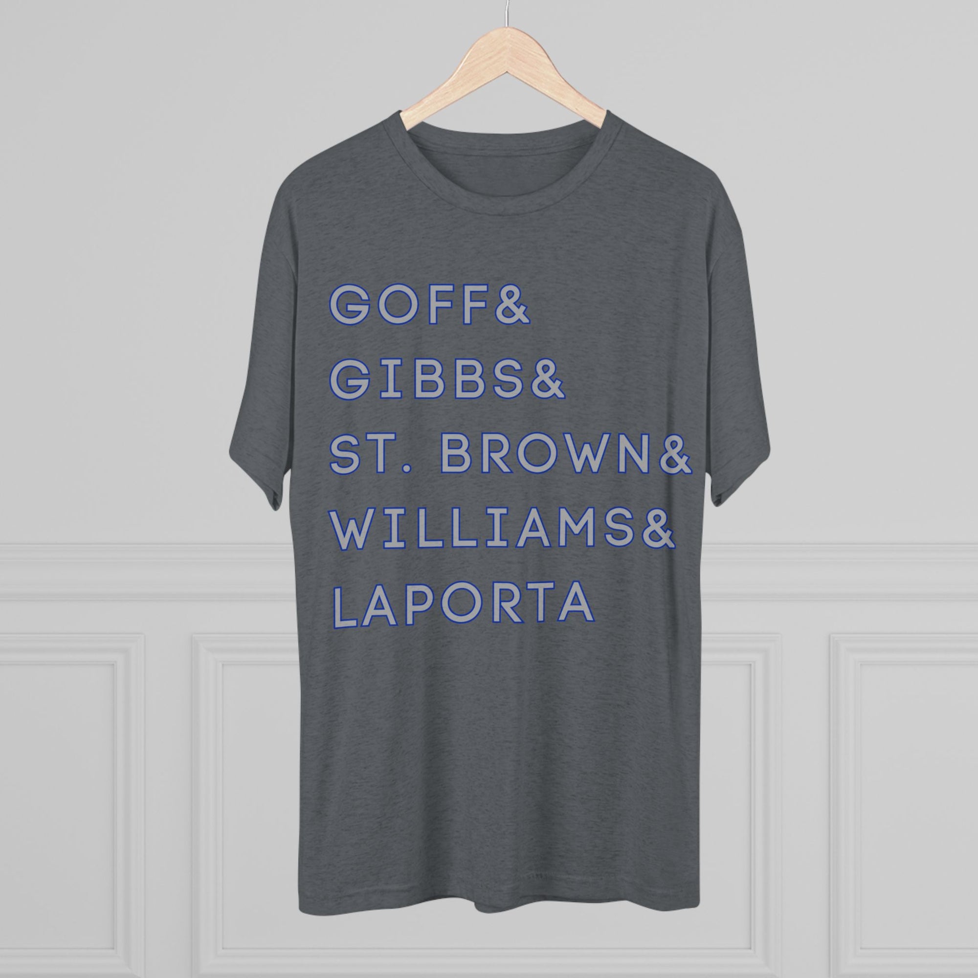 Detroit Lions Names Stack Tee | Goff Gibbs St. Brown Williams LaPorta T-Shirt | Triblend Comfy Soft Buttery Feel