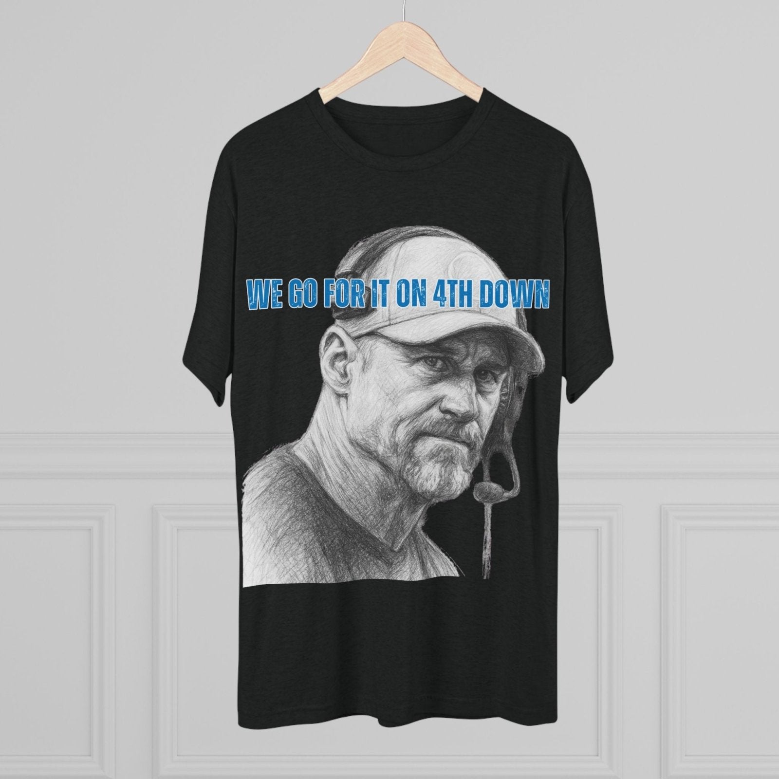Copy of Detroit Lions Dan Campbell Unisex Tee Shirt, Football Fan Gift, Tri - Blend Crew Neck Top, 4th Down Play, Fearless Coach, NFL Apparel - Selden &amp; Kingsley