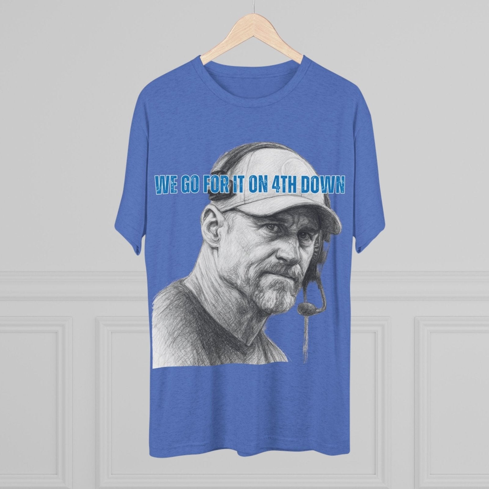 Copy of Detroit Lions Dan Campbell Unisex Tee Shirt, Football Fan Gift, Tri - Blend Crew Neck Top, 4th Down Play, Fearless Coach, NFL Apparel - Selden &amp; Kingsley