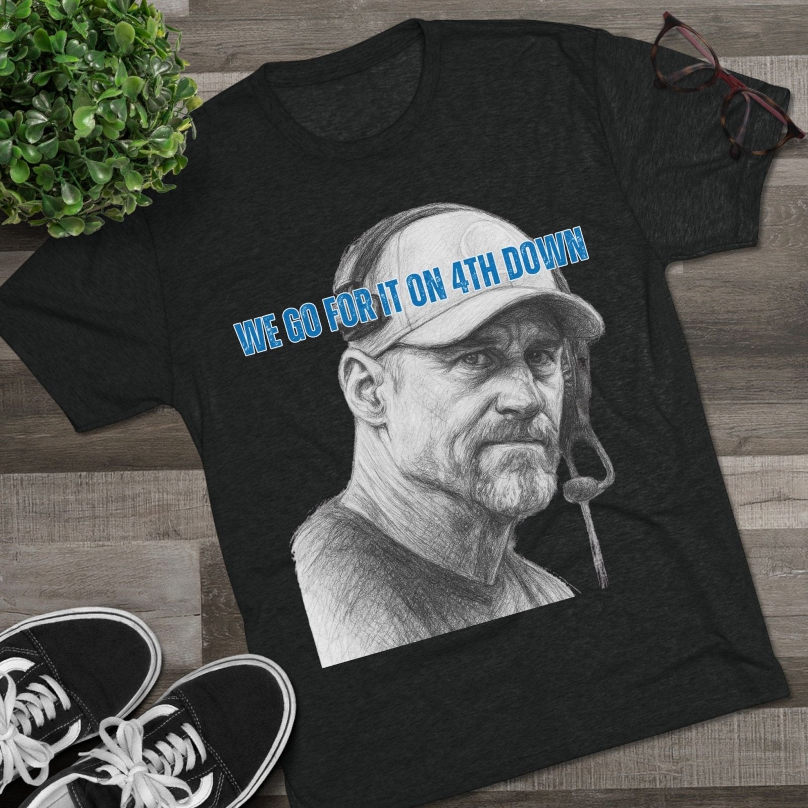 Copy of Detroit Lions Dan Campbell Unisex Tee Shirt, Football Fan Gift, Tri - Blend Crew Neck Top, 4th Down Play, Fearless Coach, NFL Apparel - Selden &amp; Kingsley