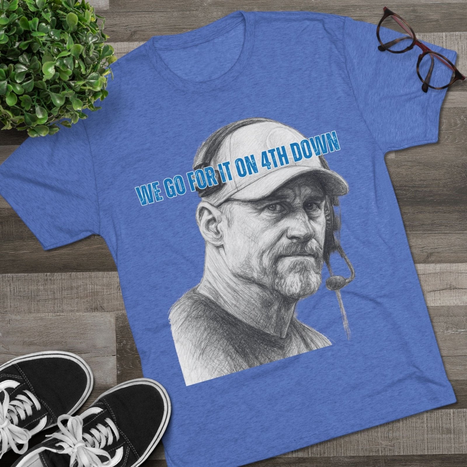 Copy of Detroit Lions Dan Campbell Unisex Tee Shirt, Football Fan Gift, Tri - Blend Crew Neck Top, 4th Down Play, Fearless Coach, NFL Apparel - Selden &amp; Kingsley