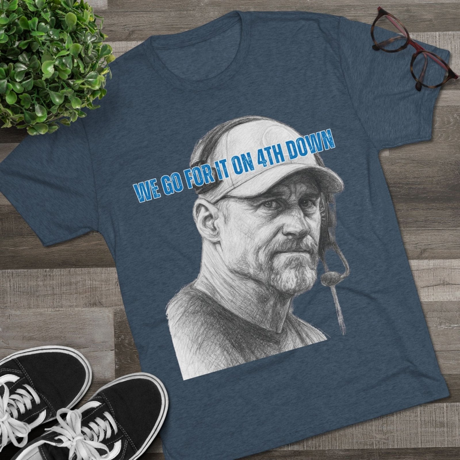 Copy of Detroit Lions Dan Campbell Unisex Tee Shirt, Football Fan Gift, Tri - Blend Crew Neck Top, 4th Down Play, Fearless Coach, NFL Apparel - Selden &amp; Kingsley