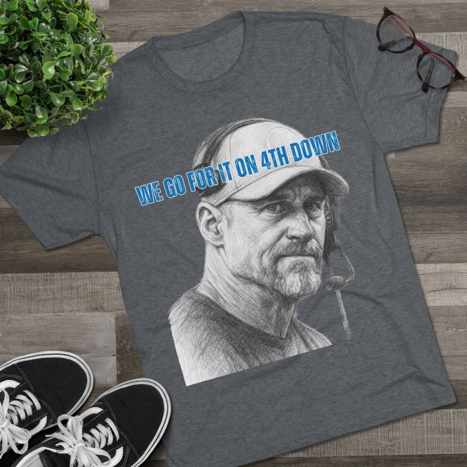 Copy of Detroit Lions Dan Campbell Unisex Tee Shirt, Football Fan Gift, Tri - Blend Crew Neck Top, 4th Down Play, Fearless Coach, NFL Apparel - Selden &amp; Kingsley