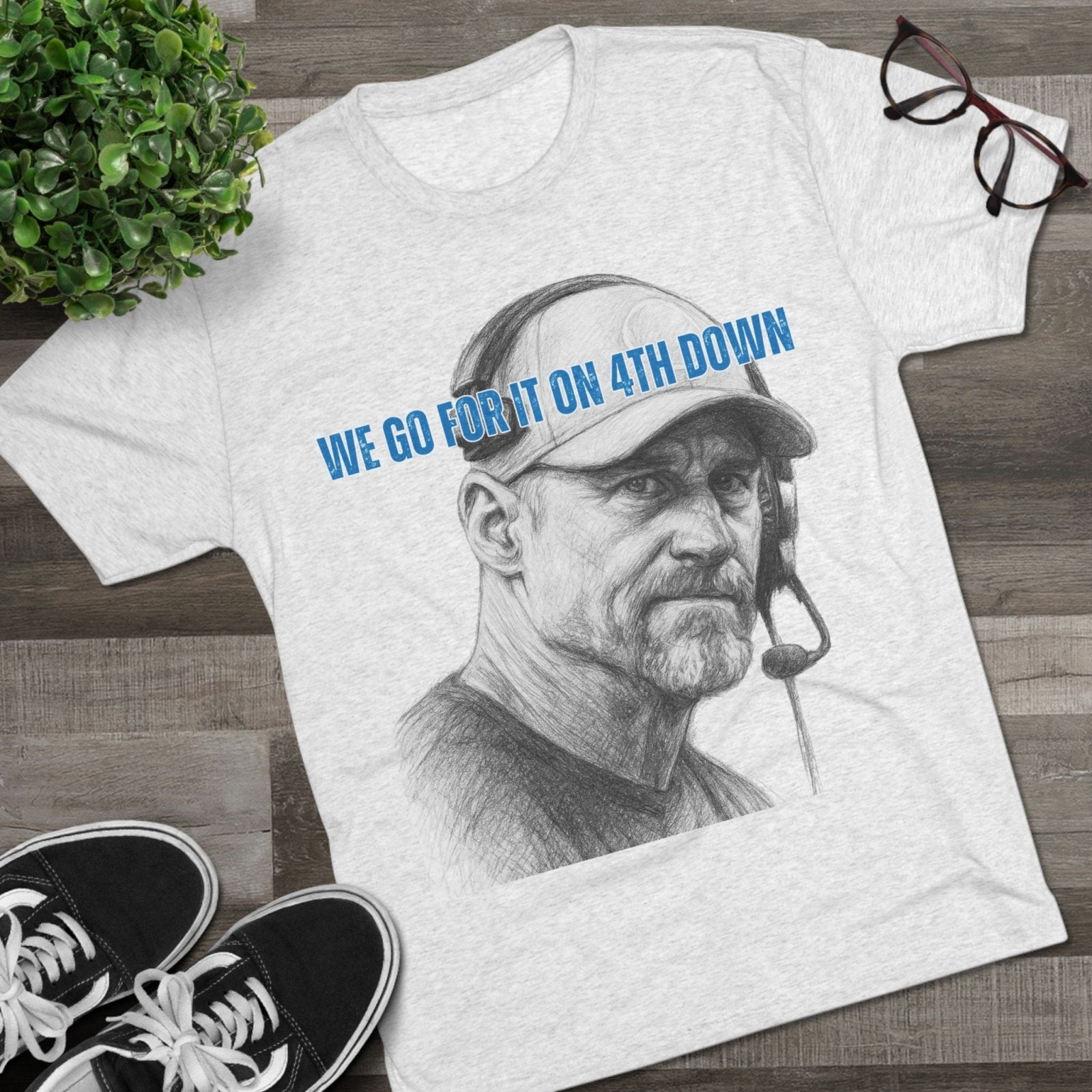 Copy of Detroit Lions Dan Campbell Unisex Tee Shirt, Football Fan Gift, Tri - Blend Crew Neck Top, 4th Down Play, Fearless Coach, NFL Apparel - Selden &amp; Kingsley