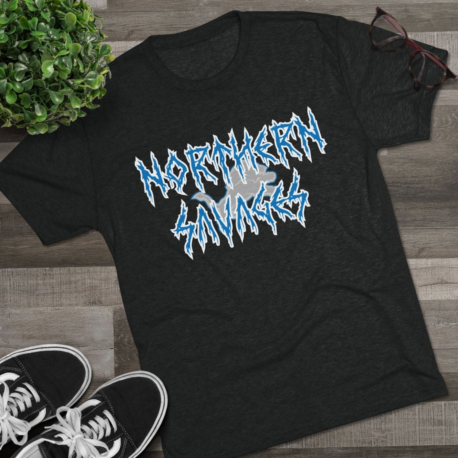Detroit Lions Northern Savages Tri - Blend Tee - Dan Campbell Football Fan Apparel, Gift for Hard - Nosed Sports Enthusiasts, Crewneck Shirt, - Selden &amp; Kingsley