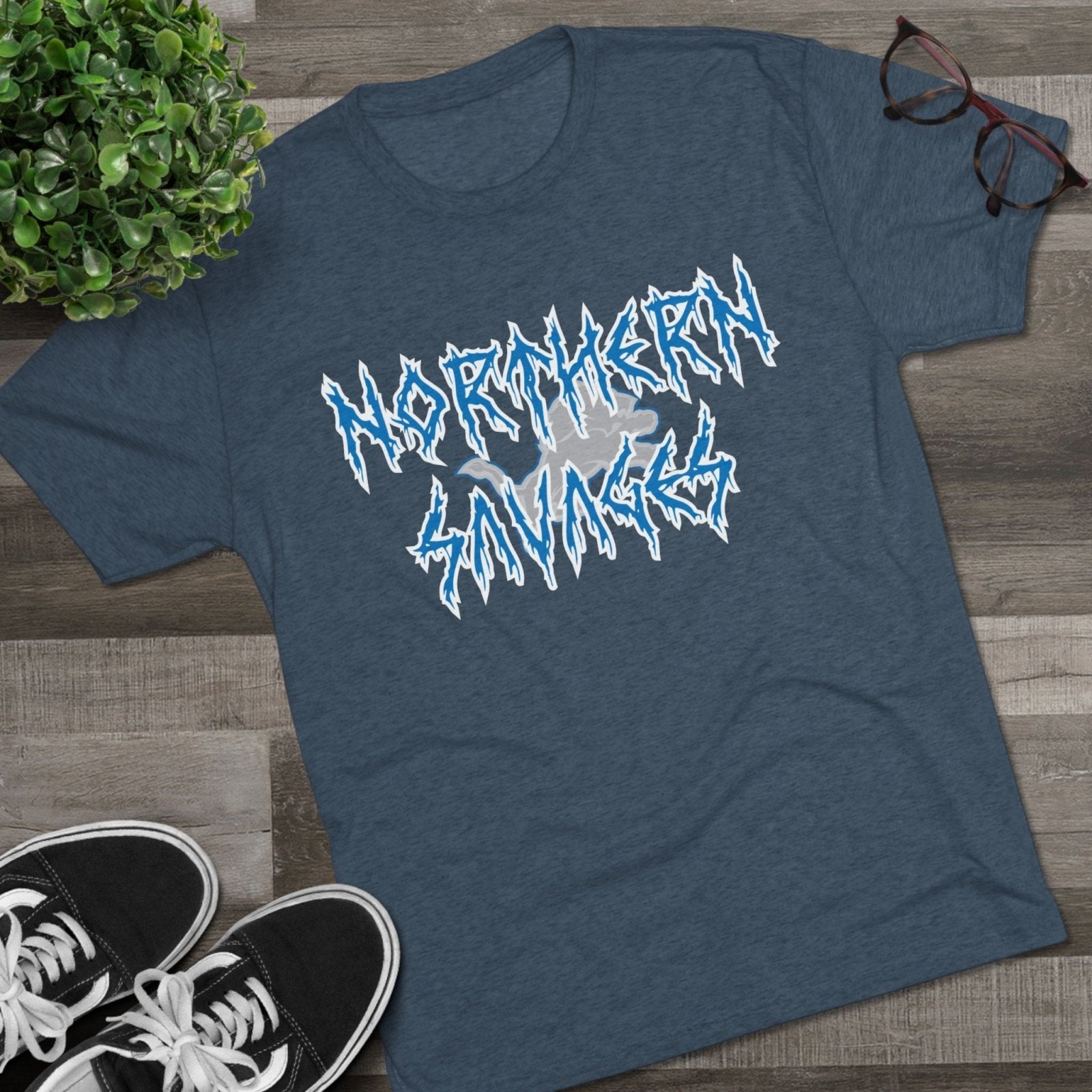 Detroit Lions Northern Savages Tri - Blend Tee - Dan Campbell Football Fan Apparel, Gift for Hard - Nosed Sports Enthusiasts, Crewneck Shirt, - Selden &amp; Kingsley