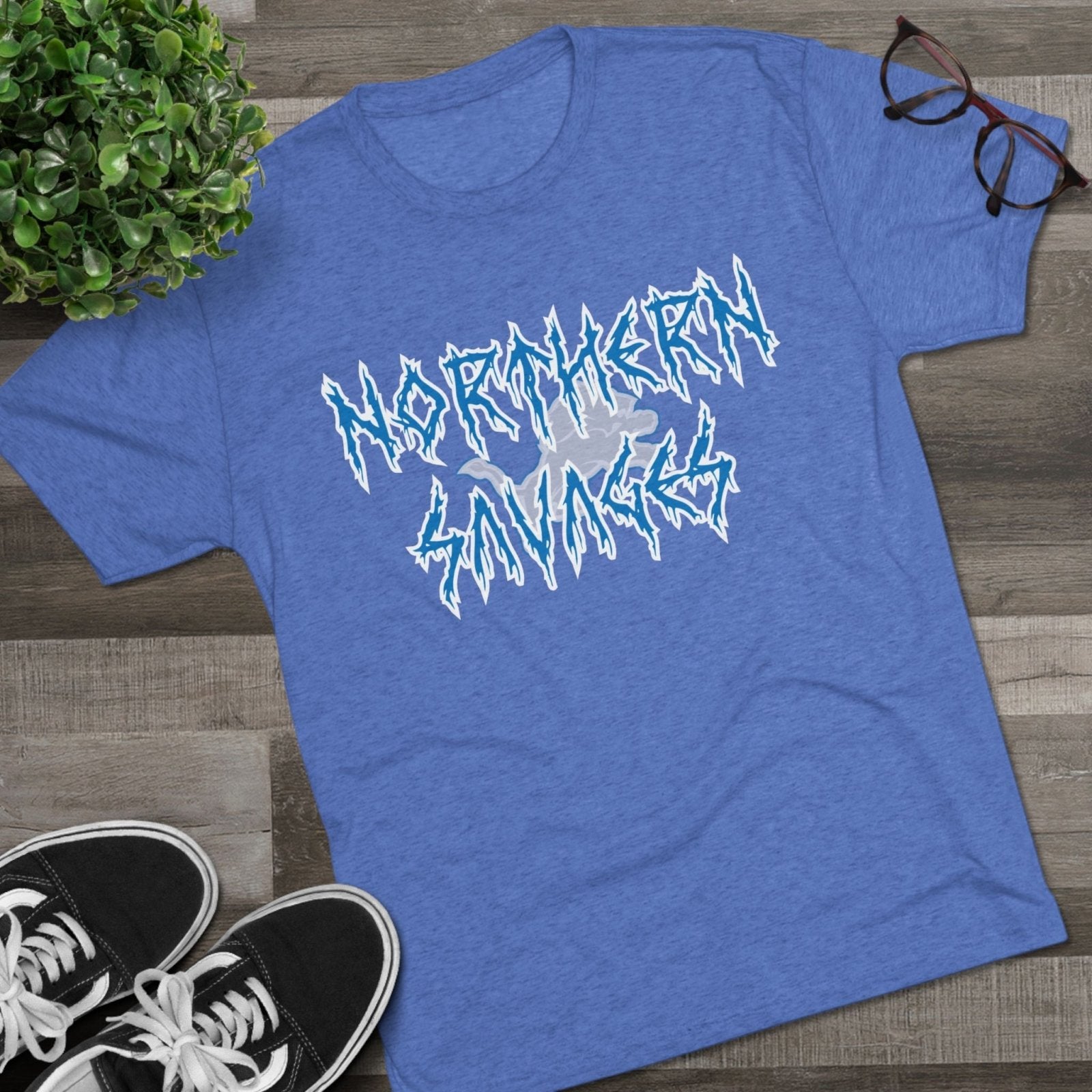 Detroit Lions Northern Savages Tri - Blend Tee - Dan Campbell Football Fan Apparel, Gift for Hard - Nosed Sports Enthusiasts, Crewneck Shirt, - Selden &amp; Kingsley