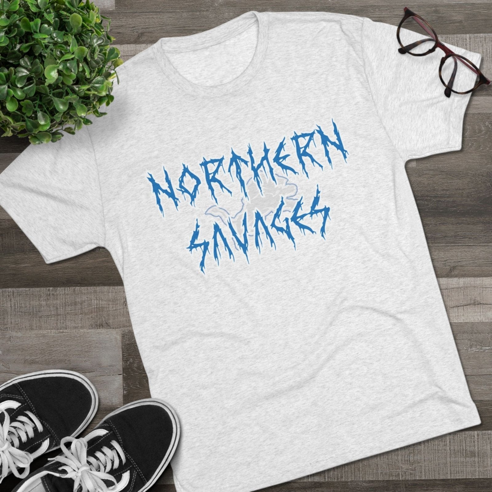 Detroit Lions Northern Savages Tri - Blend Tee - Dan Campbell Football Fan Apparel, Gift for Hard - Nosed Sports Enthusiasts, Crewneck Shirt, - Selden &amp; Kingsley