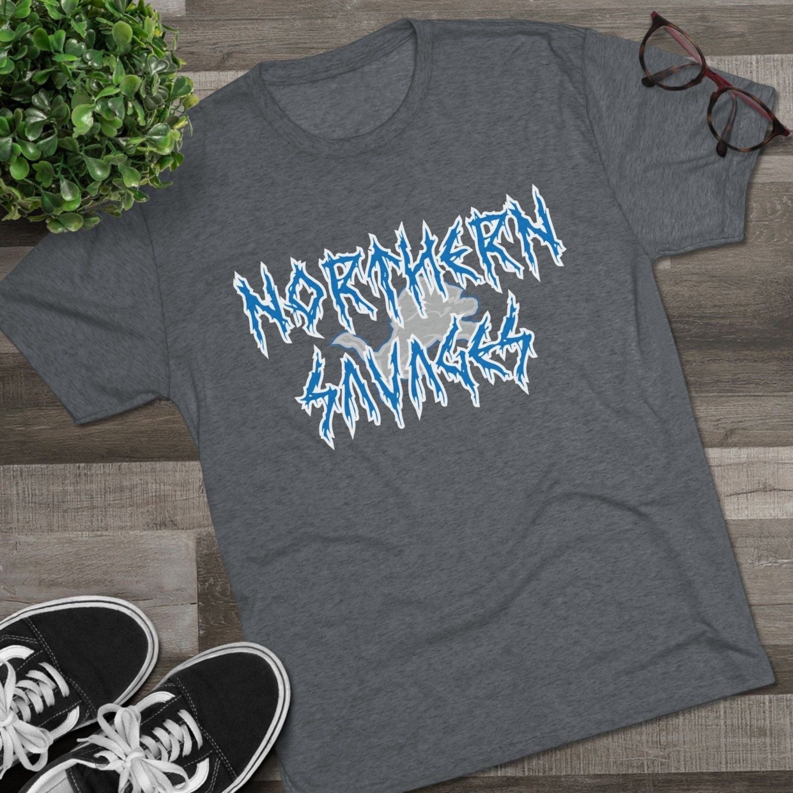 Detroit Lions Northern Savages Tri - Blend Tee - Dan Campbell Football Fan Apparel, Gift for Hard - Nosed Sports Enthusiasts, Crewneck Shirt, - Selden &amp; Kingsley
