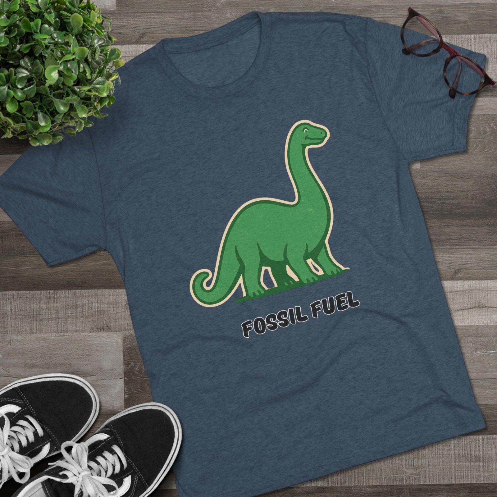 Dinosaur Fossil Fuel Unisex Tee Shirt, Brontosaurus Sinclaire Logo Shirt, Cheeky Tee, Jurassic Park Shirt, Funny Dino T-Shirt, Tri - Blend - Selden &amp; Kingsley
