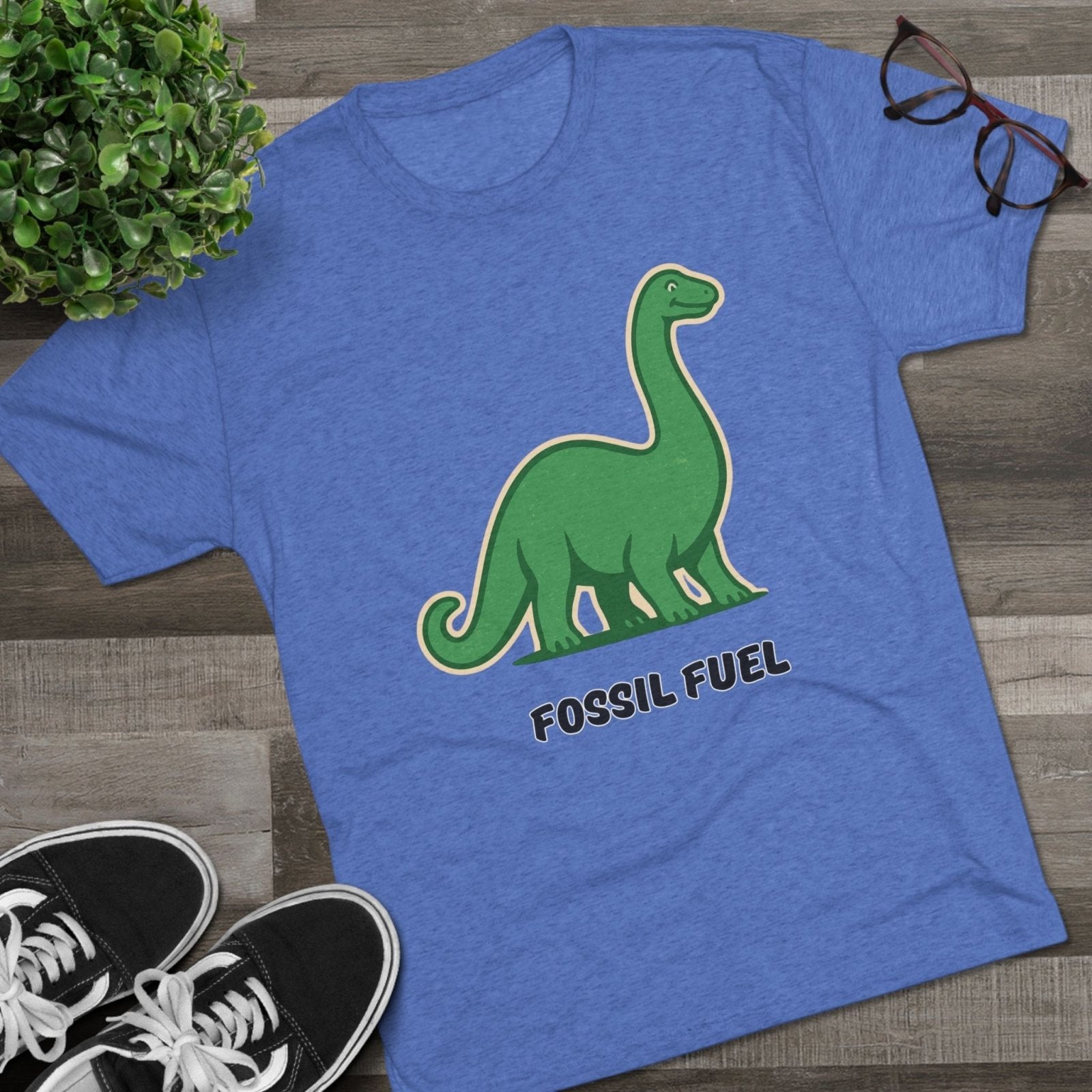 Dinosaur Fossil Fuel Unisex Tee Shirt, Brontosaurus Sinclaire Logo Shirt, Cheeky Tee, Jurassic Park Shirt, Funny Dino T-Shirt, Tri - Blend - Selden &amp; Kingsley