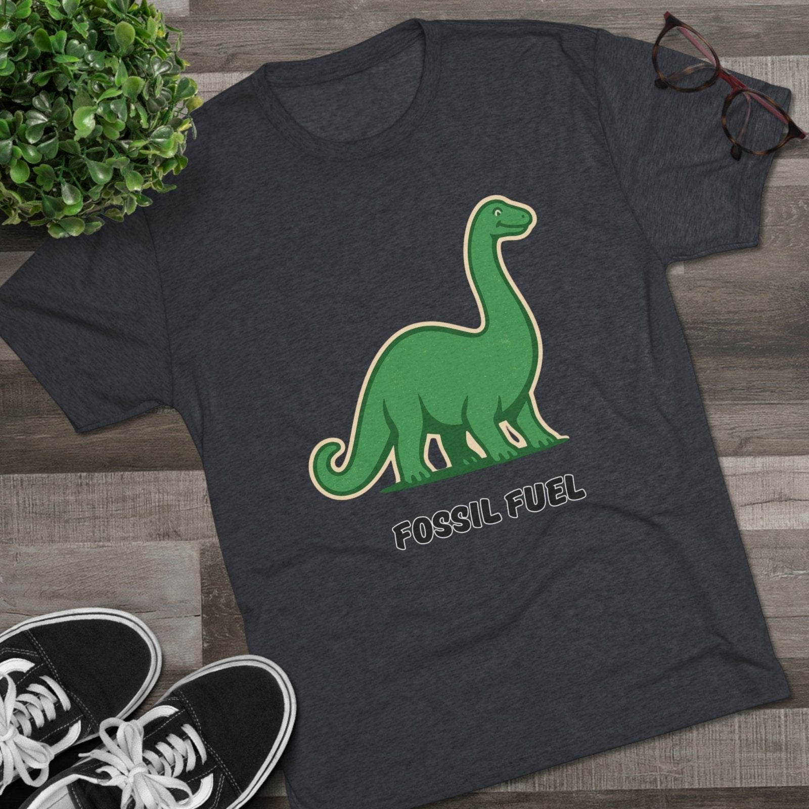 Dinosaur Fossil Fuel Unisex Tee Shirt, Brontosaurus Sinclaire Logo Shirt, Cheeky Tee, Jurassic Park Shirt, Funny Dino T-Shirt, Tri - Blend - Selden &amp; Kingsley