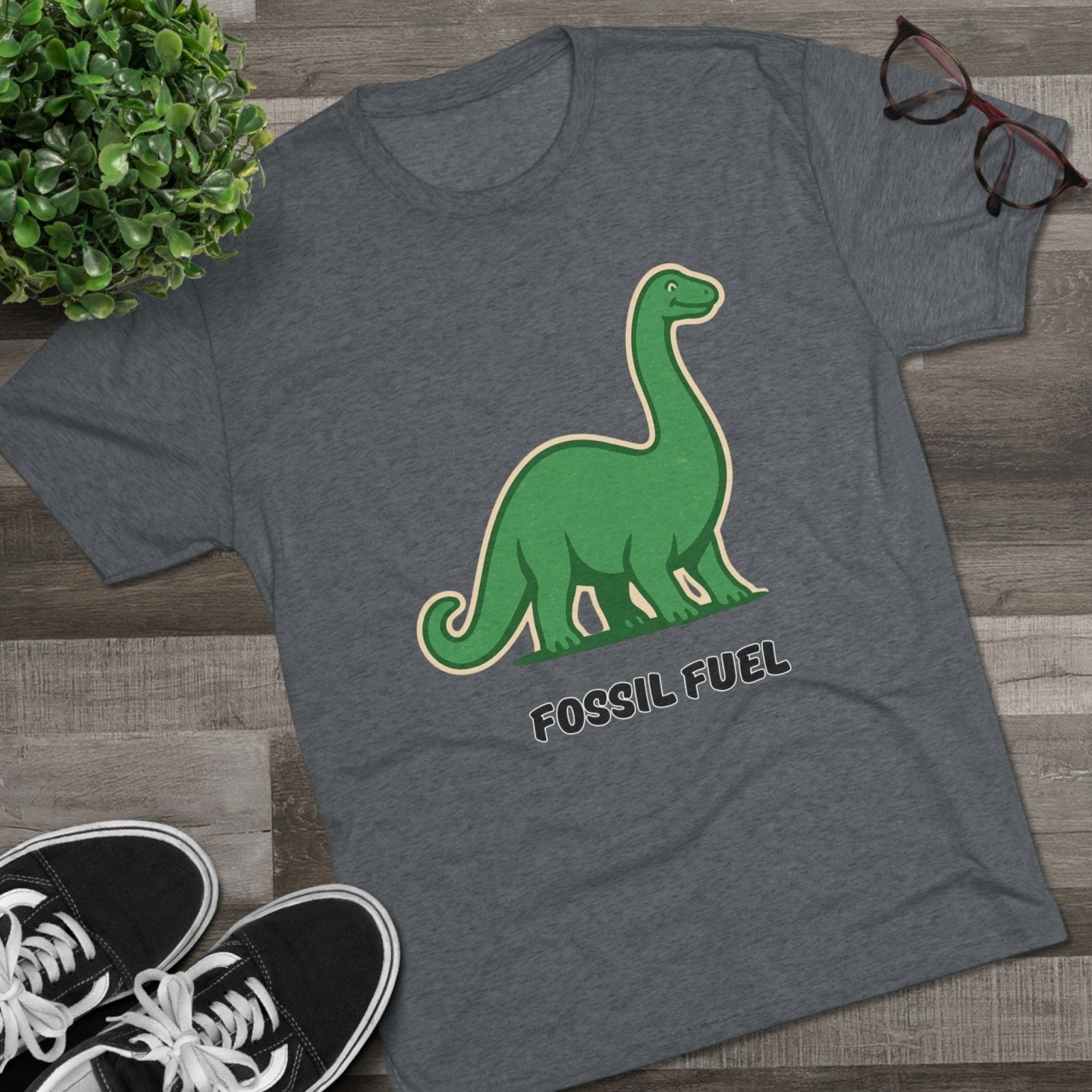 Dinosaur Fossil Fuel Unisex Tee Shirt, Brontosaurus Sinclaire Logo Shirt, Cheeky Tee, Jurassic Park Shirt, Funny Dino T-Shirt, Tri - Blend - Selden &amp; Kingsley