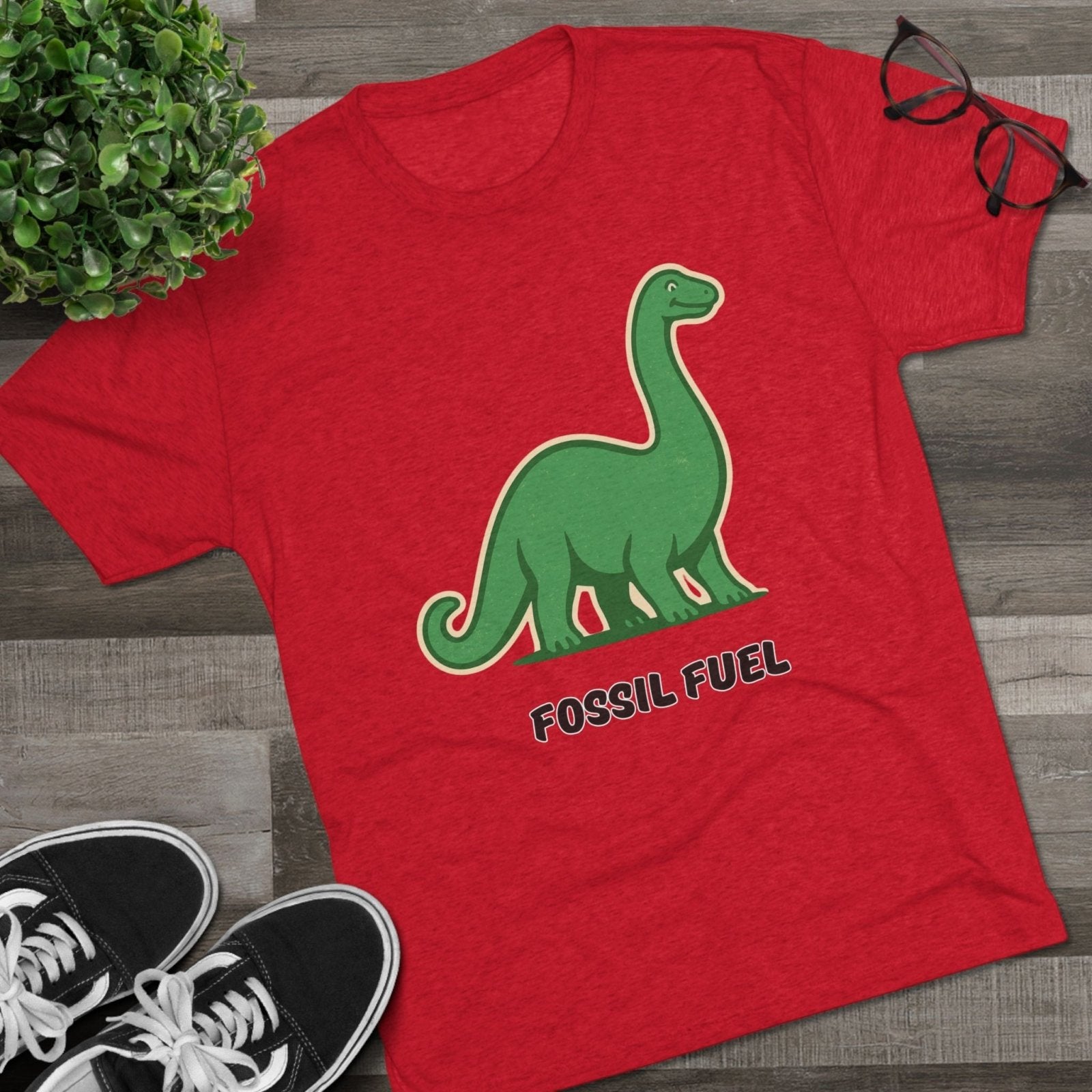 Dinosaur Fossil Fuel Unisex Tee Shirt, Brontosaurus Sinclaire Logo Shirt, Cheeky Tee, Jurassic Park Shirt, Funny Dino T-Shirt, Tri - Blend - Selden &amp; Kingsley