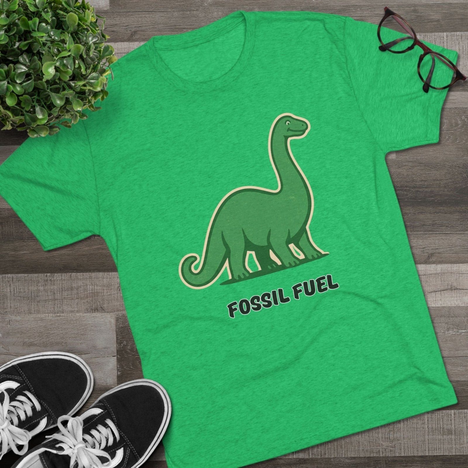 Dinosaur Fossil Fuel Unisex Tee Shirt, Brontosaurus Sinclaire Logo Shirt, Cheeky Tee, Jurassic Park Shirt, Funny Dino T-Shirt, Tri - Blend - Selden &amp; Kingsley