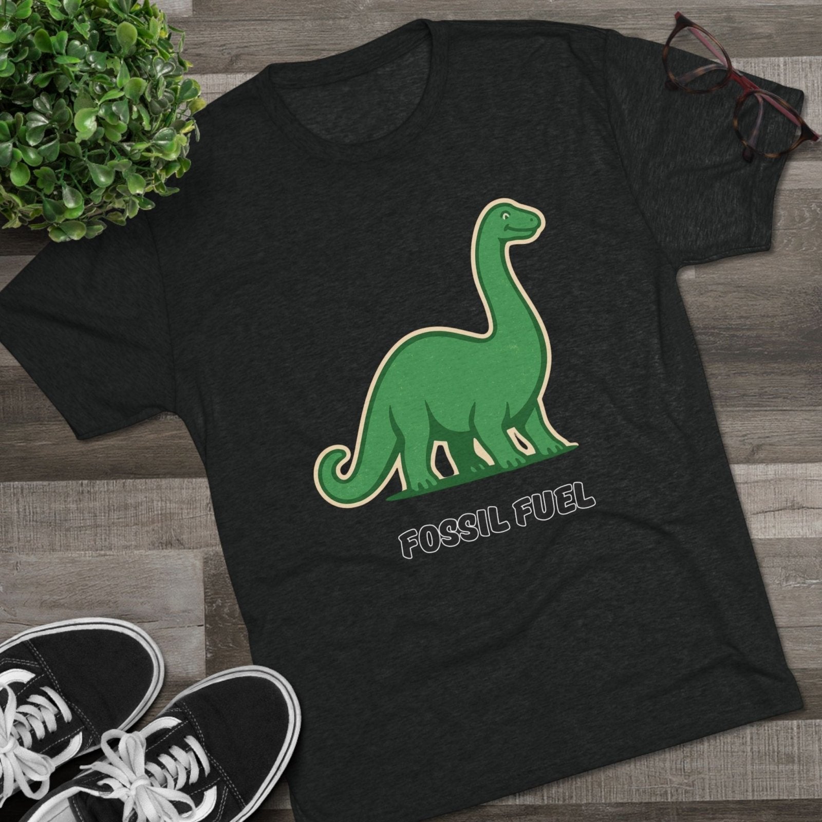 Dinosaur Fossil Fuel Unisex Tee Shirt, Brontosaurus Sinclaire Logo Shirt, Cheeky Tee, Jurassic Park Shirt, Funny Dino T-Shirt, Tri - Blend - Selden &amp; Kingsley