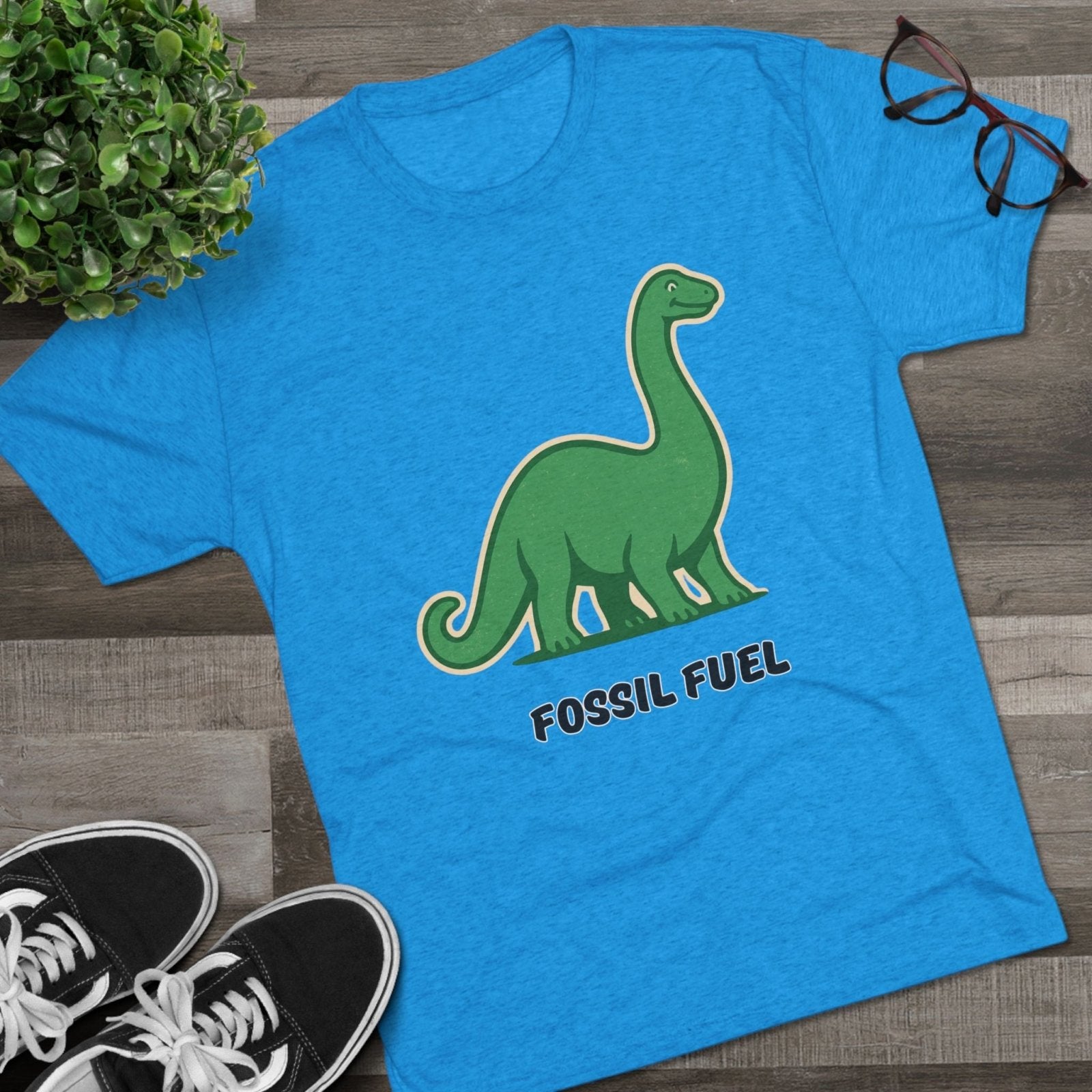 Dinosaur Fossil Fuel Unisex Tee Shirt, Brontosaurus Sinclaire Logo Shirt, Cheeky Tee, Jurassic Park Shirt, Funny Dino T-Shirt, Tri - Blend - Selden &amp; Kingsley