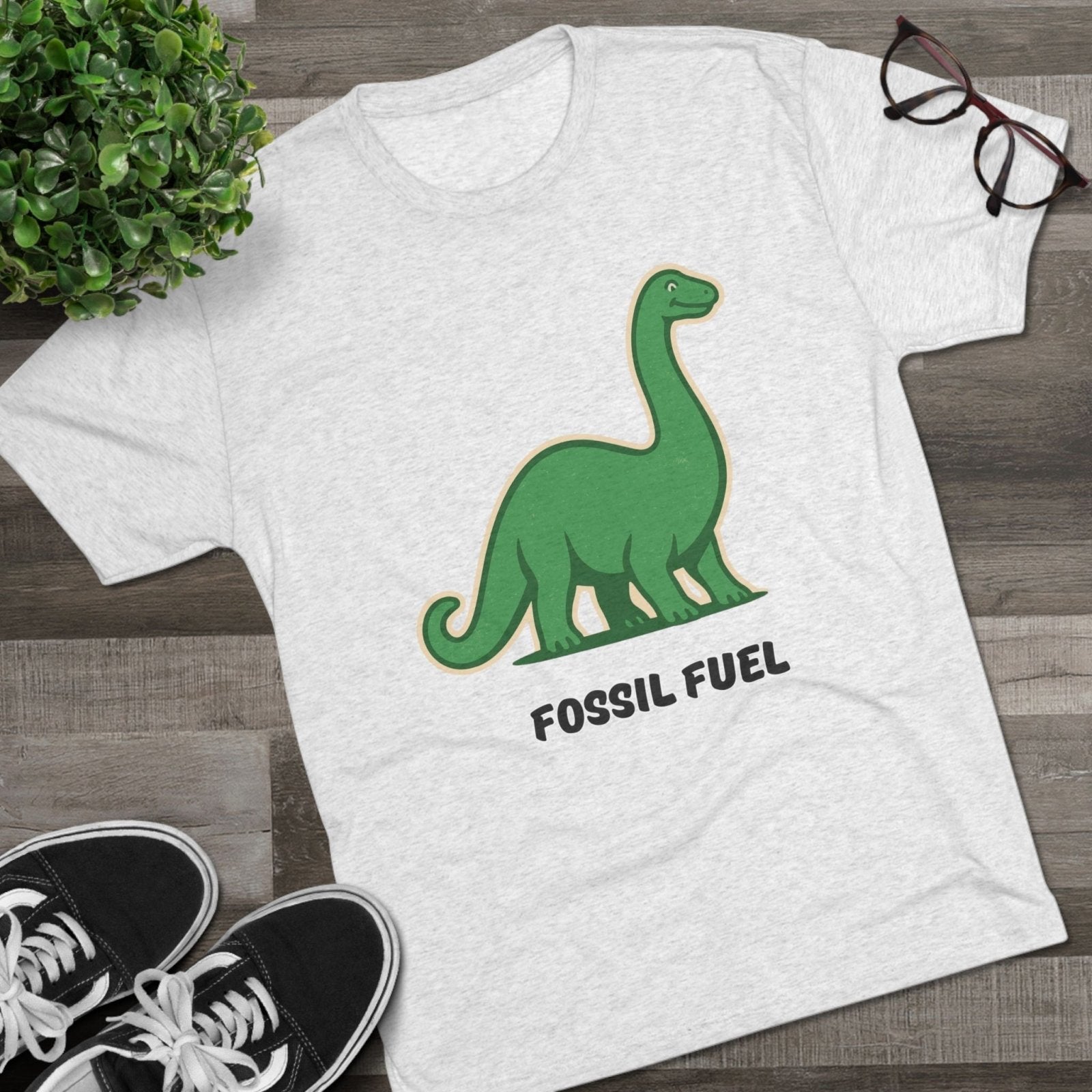 Dinosaur Fossil Fuel Unisex Tee Shirt, Brontosaurus Sinclaire Logo Shirt, Cheeky Tee, Jurassic Park Shirt, Funny Dino T-Shirt, Tri - Blend - Selden &amp; Kingsley