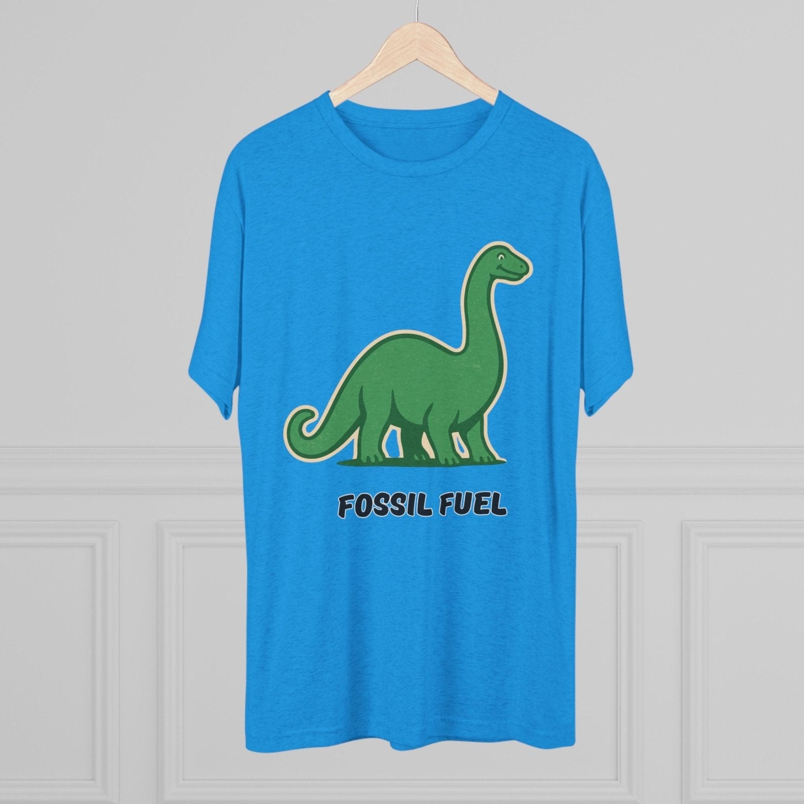 Dinosaur Fossil Fuel Unisex Tee Shirt, Brontosaurus Sinclaire Logo Shirt, Cheeky Tee, Jurassic Park Shirt, Funny Dino T-Shirt, Tri - Blend - Selden &amp; Kingsley