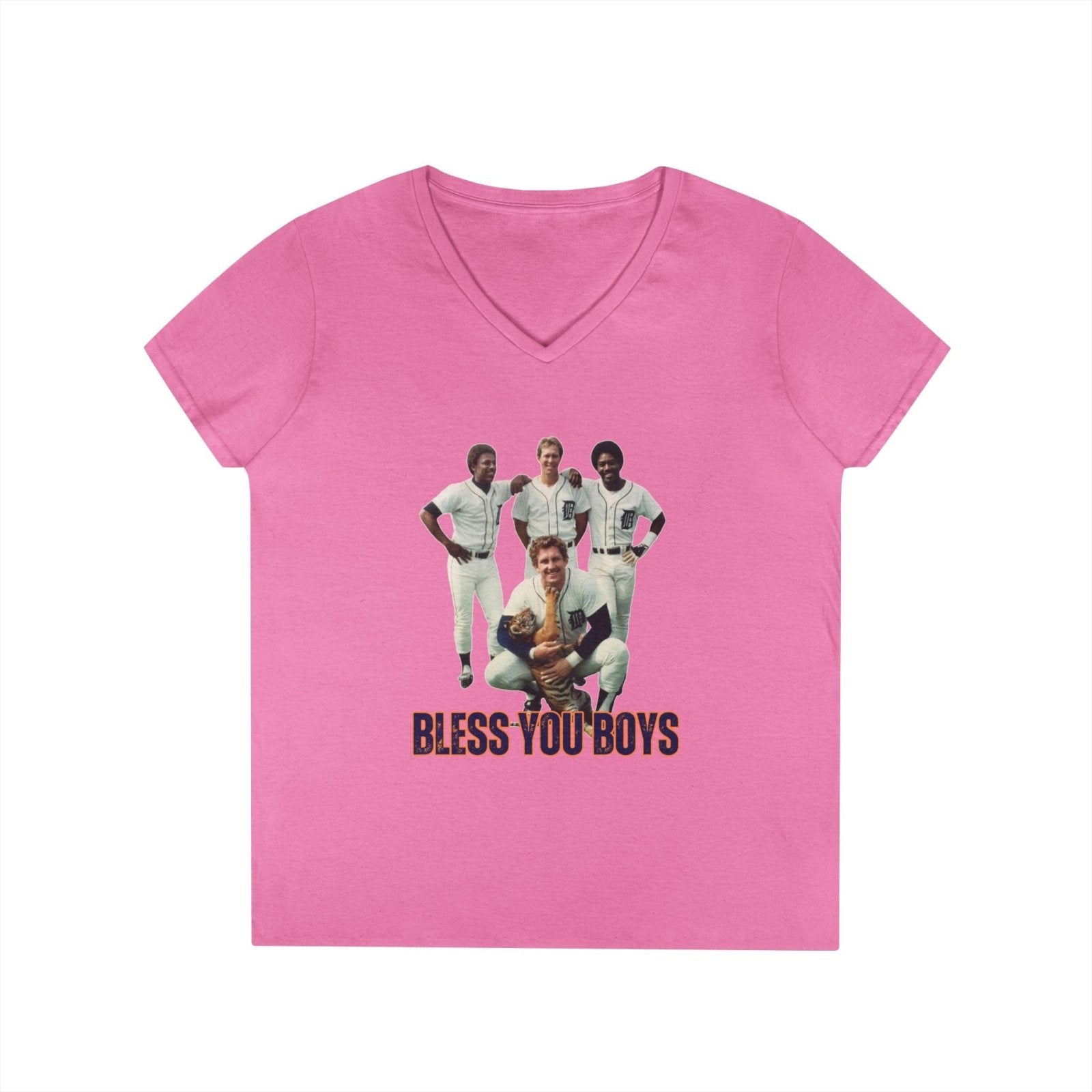 Vintage Bless You Boys Ladies&#39; V - Neck T-Shirt, Casual Tee, Sports Fan Gift, Retro Apparel, Summer Wear, Funny Graphic Shirt - Selden &amp; Kingsley