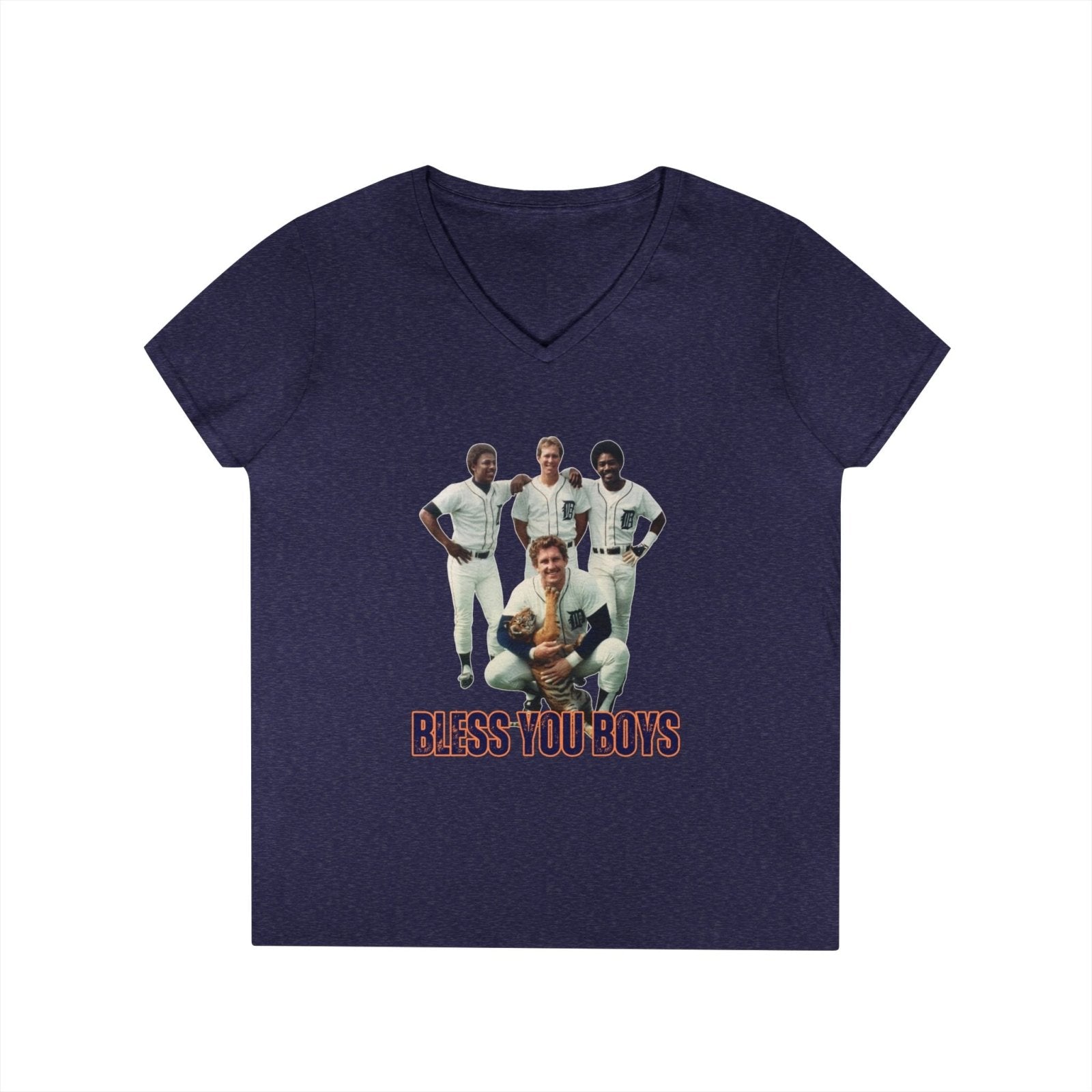 Vintage Bless You Boys Ladies&#39; V - Neck T-Shirt, Casual Tee, Sports Fan Gift, Retro Apparel, Summer Wear, Funny Graphic Shirt - Selden &amp; Kingsley