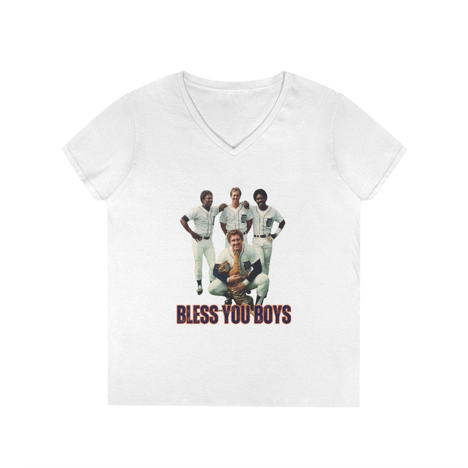 Vintage Bless You Boys Ladies' V - Neck T-Shirt, Casual Tee, Sports Fan Gift, Retro Apparel, Summer Wear, Funny Graphic Shirt - Selden & Kingsley