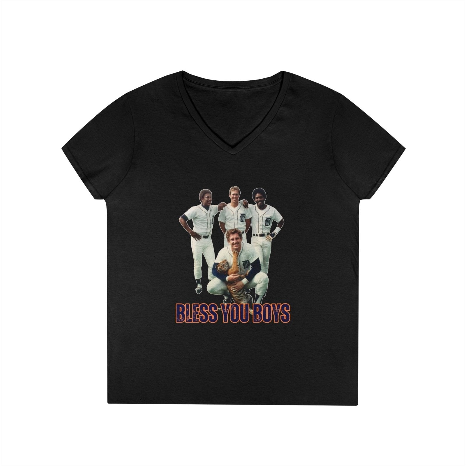 Vintage Bless You Boys Ladies' V - Neck T-Shirt, Casual Tee, Sports Fan Gift, Retro Apparel, Summer Wear, Funny Graphic Shirt - Selden & Kingsley