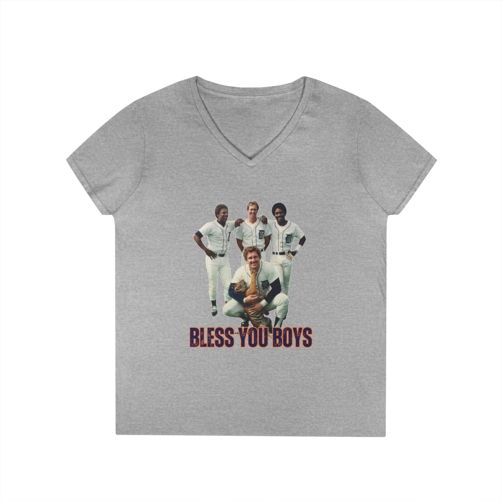 Vintage Bless You Boys Ladies' V - Neck T-Shirt, Casual Tee, Sports Fan Gift, Retro Apparel, Summer Wear, Funny Graphic Shirt - Selden & Kingsley