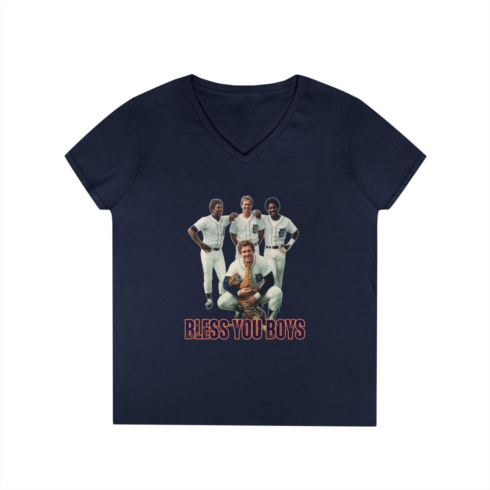 Vintage Bless You Boys Ladies&#39; V - Neck T-Shirt, Casual Tee, Sports Fan Gift, Retro Apparel, Summer Wear, Funny Graphic Shirt - Selden &amp; Kingsley