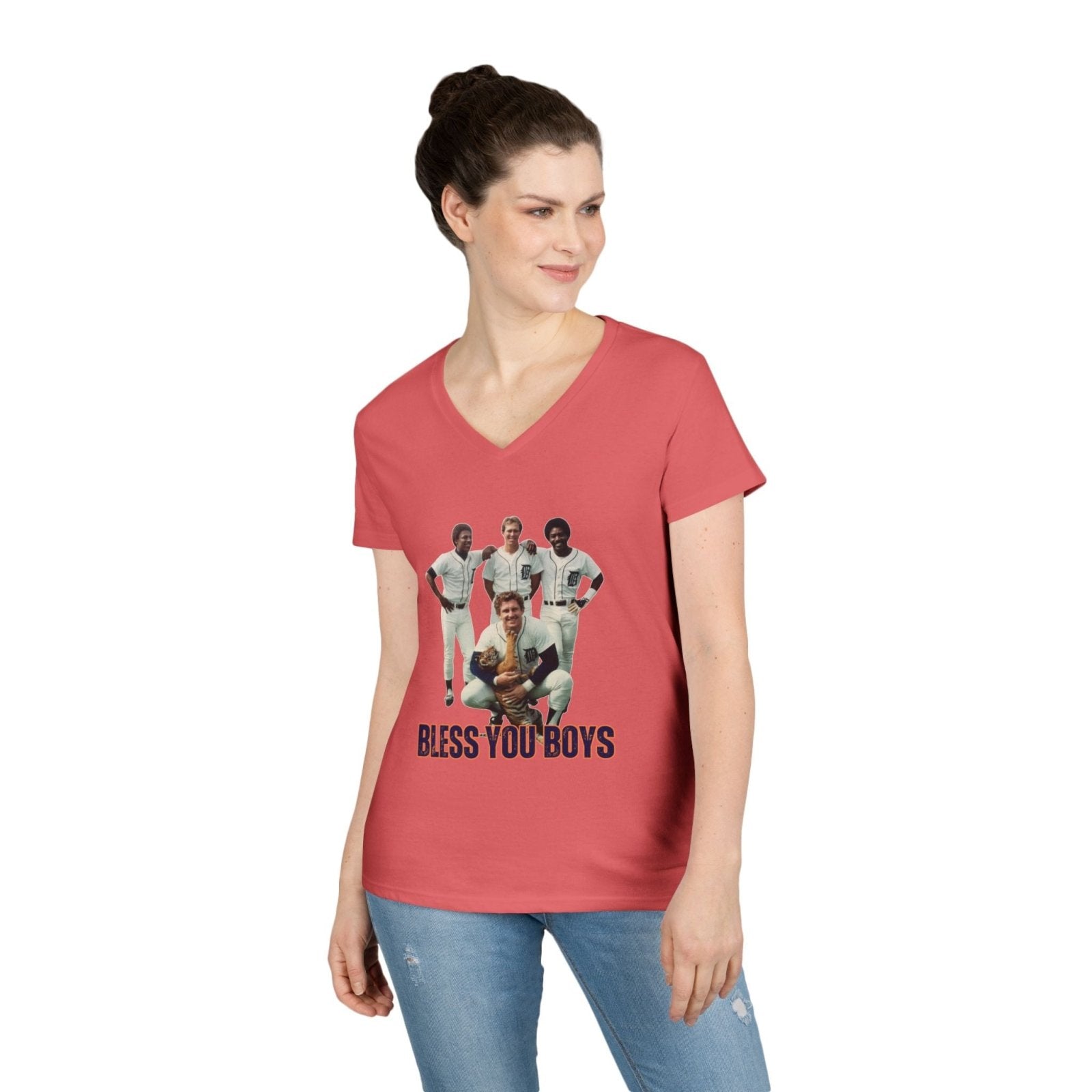 Vintage Bless You Boys Ladies&#39; V - Neck T-Shirt, Casual Tee, Sports Fan Gift, Retro Apparel, Summer Wear, Funny Graphic Shirt - Selden &amp; Kingsley