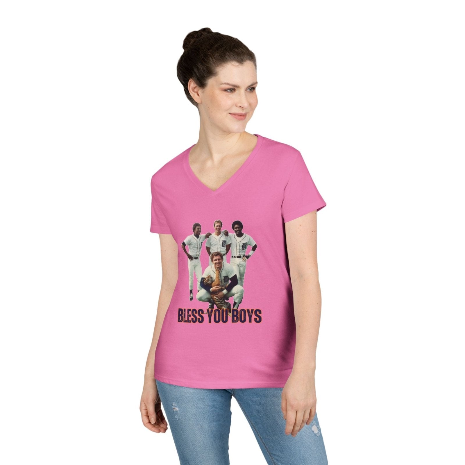 Vintage Bless You Boys Ladies&#39; V - Neck T-Shirt, Casual Tee, Sports Fan Gift, Retro Apparel, Summer Wear, Funny Graphic Shirt - Selden &amp; Kingsley