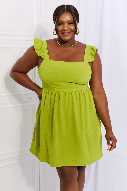 Culture Code Sunny Days Full Size Empire Line Ruffle Sleeve Dress in Lime - Selden & Kingsley
