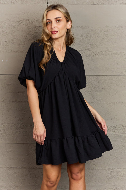 Hailey & Co | Comfort Cutie Double V-Neck Puff Sleeve Mini Dress - Selden & Kingsley