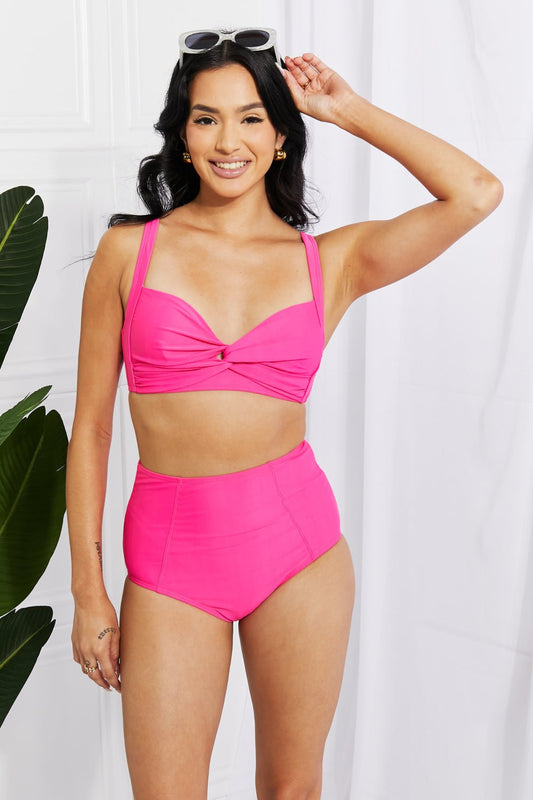 Marina West Swim Take A Dip Twist High-Rise Bikini in Pink - seldenkingsley
