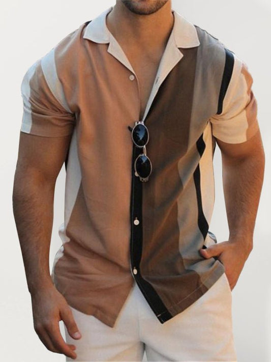 Men's Color Block Short Sleeve Button-up Shirt - seldenkingsley